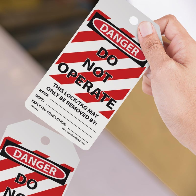 AccuformNMC 100 Lockout Tags by-The-Roll, Danger Do Not Operate, US Made OSHA Compliant Tags, Waterproof PF-Cardstock, Resists Tears, 6.25"x3", TAR114 - Image 3